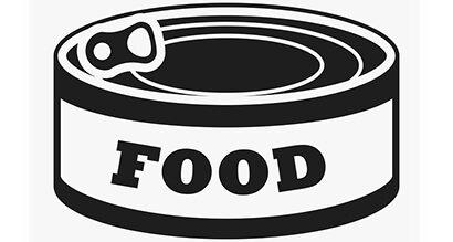 Canned food for pets in black and white